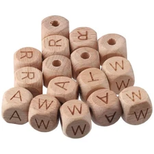 112 Pcs Letter Wooden Cube Alphabet Beads,Large Hole Wood Spacer Beads with S...