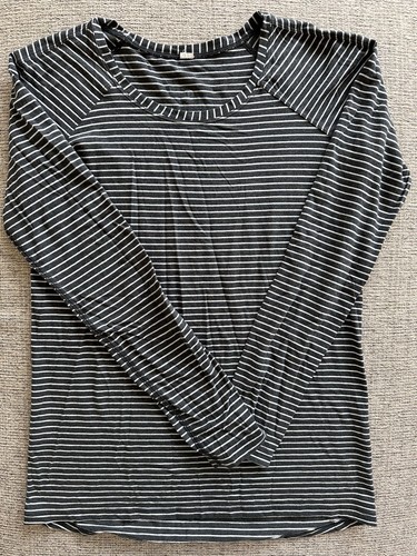 Lululemon Emerald Long Sleeve - Modern Stripe Heathered Black White - size 6