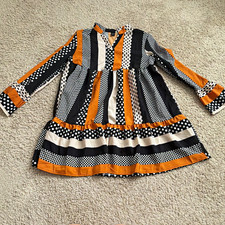 SHEIN Black White Orange Polka Dot Fit & Flare Dress Long Sleeve Short S