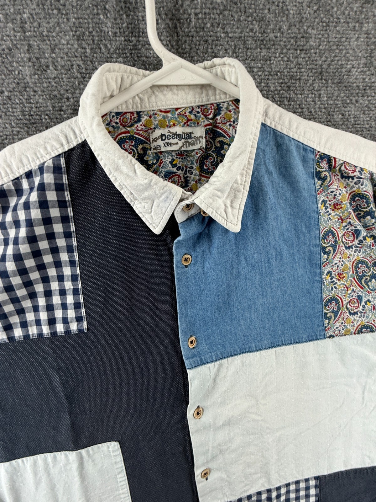 Desigual Colorblock Patchwork Blue White 2XL Cott… - image 3