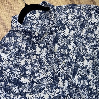 johnnie-O Polo Men's XL Manu Blue Hawaiian Print Golf Short Sleeve Performance