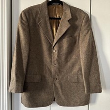 Vintage 1960s Men  s 100 Wool Small Check Plaid Brown Blazer John Clarendon M