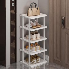Bamboo Shoe Rack 5Tier- Vertical White Shoe Rack Small Spaces Tall Narrow Shoe