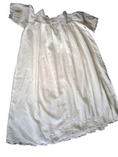 ANTIQUE HANDMADE EMBROIDERED COTTON BABY CHRISTENING GOWN FLAWS REPAIR REWORK
