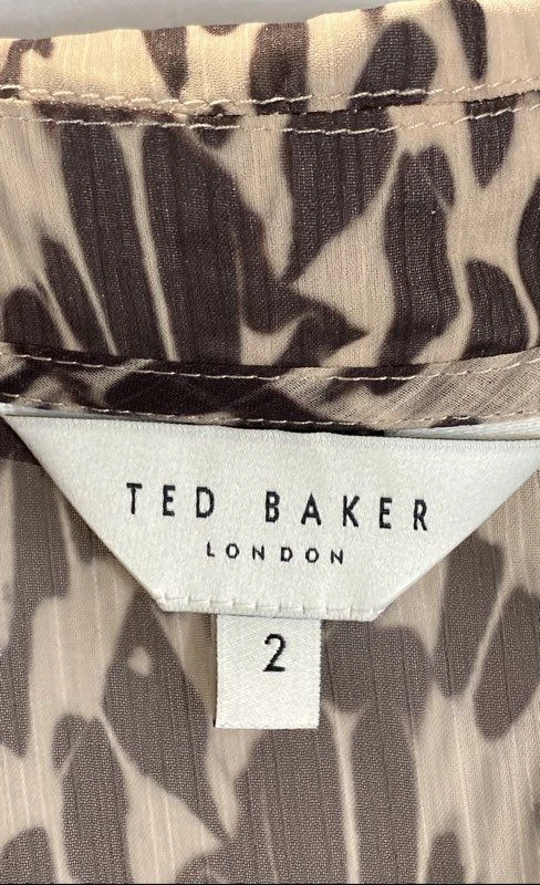 Blusa Ted Baker feminina marrom abstrata babado tamanho 2 - Imagem 3 de 4