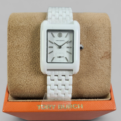 NEW Tory Burch White Ceramic Eleanor Ladies Watch TBW1088 NIB +Box