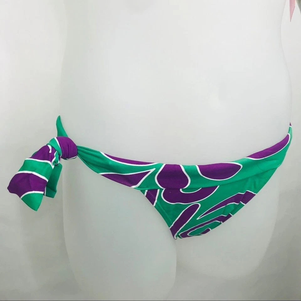 Cia Maritima 比基尼女式 S 码紫色绿色侧领带底部巴西漩涡 — 第 2/4 张图片