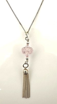 Sterling Silver 34  Adjustable Pink Lamp Work Tassel Pendant Chain Necklace
