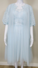 Vintage Vanity Fair Lingerie Peignoir Nightgown Robe Set SIZE 32 XS Blue 50s