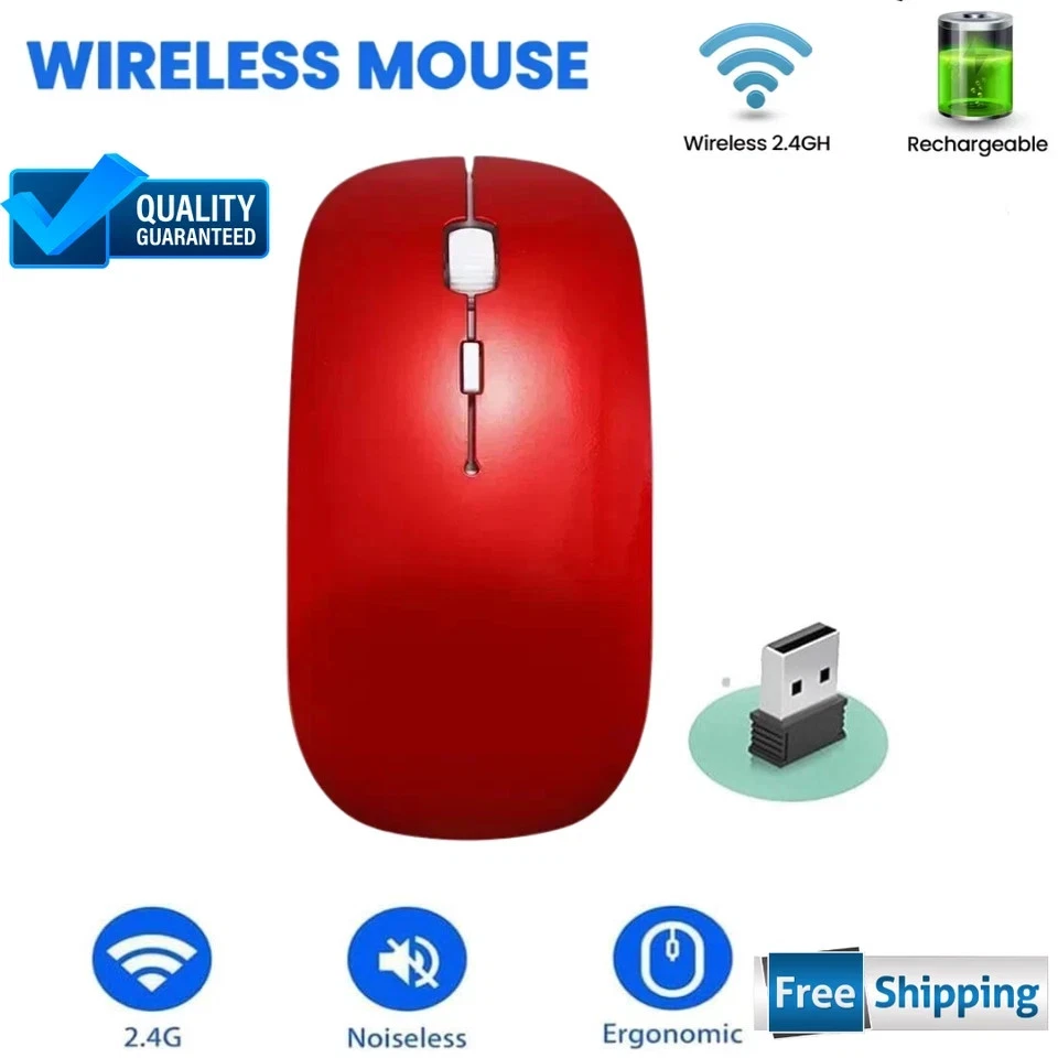 NEW RED Wireless Cordless Mouse Mice Optical Scroll For PC Laptop Computer - Image 4 of 4
