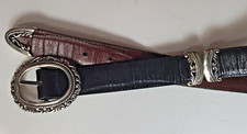 Reversible 2 Color Brighton Women's Croc Decorative Nickel Buckle Leather- Lg
