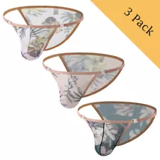 3 Pack Men's Detachable Underpants Printing Sheer Mesh Briefs Jockstrap Panties