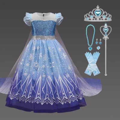 ELEBABY Girls Kids Frozen Elsa Princess Fancy Dress Up Party Costume Cosplay Outfit Gift