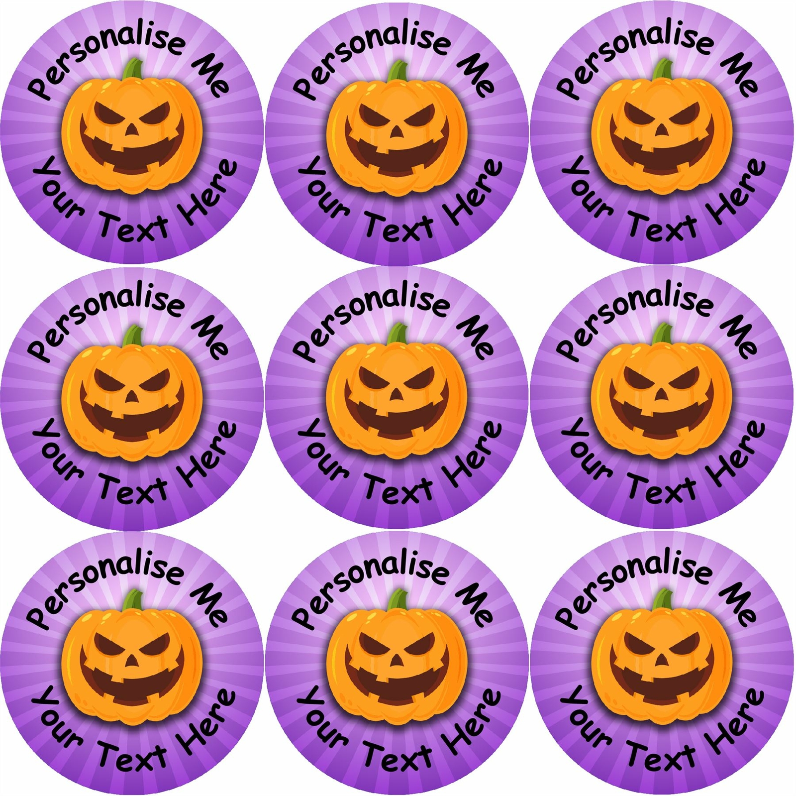 144 Personalised Purple Pumpkins 30mm Glossy Reward Stickers