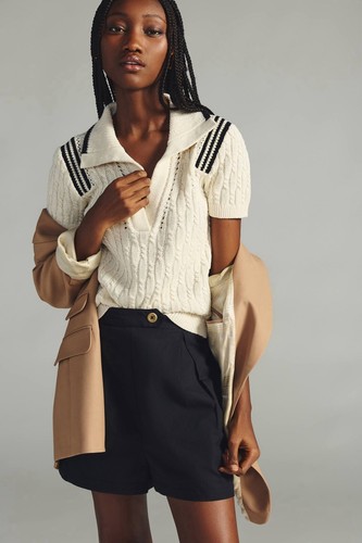 Maeve By Anthropologie Collared Polo Cable Knit Sweater Tee Womens Sz M Preppy - Picture 3 of 15