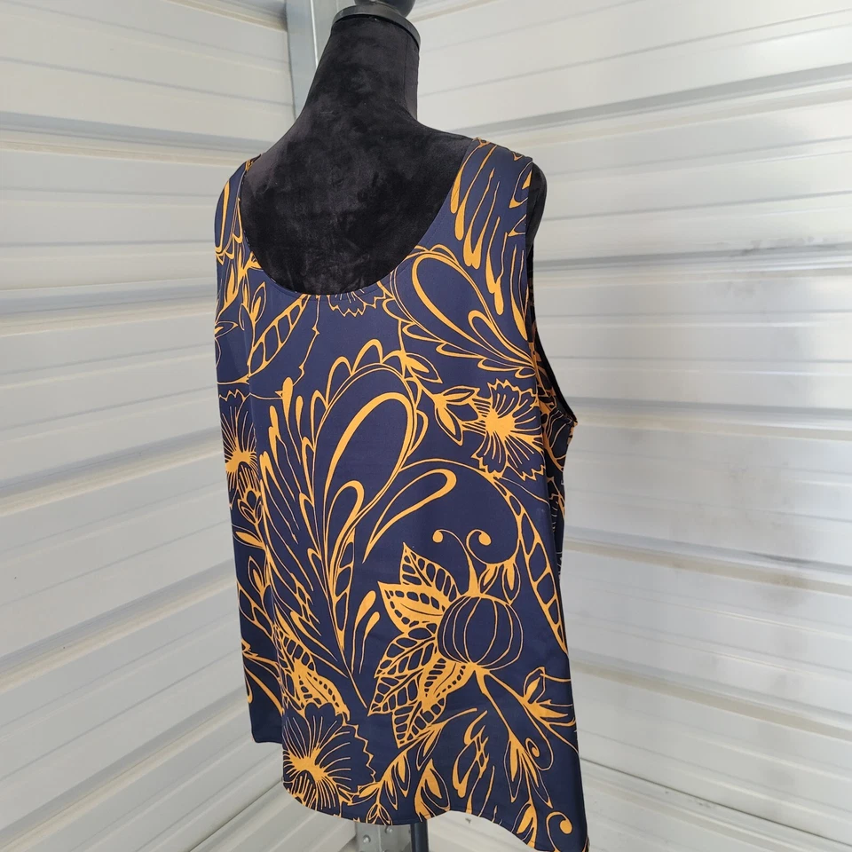 Marks and Spencer Navy Blue Yellow Tank Top Sleeveless Satin Feel Shirt M&S 18 — 第 4/4 张图片