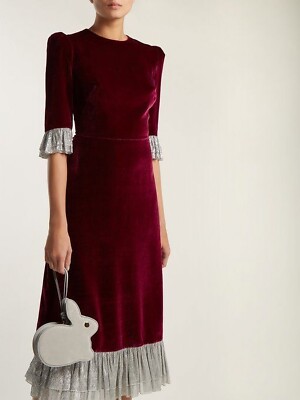 Stunting Maroon Velvet Midi Dress Wedding Evening Party Wear Dress Gift for  Her | eBay