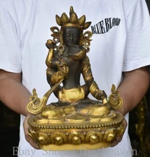 14.8" Old Tibetan Copper Gilt Buddhism Devas of Pleasure Buddha Statue