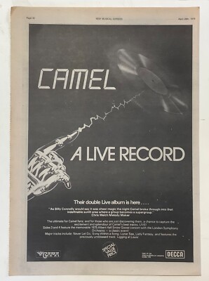 CAMEL+A LIVE RECORD+1978+FULL PAGE MUSIC ADVERT