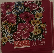 NWT Vintage Atsuki Onishi AO Red Floral Bordered Handkerchief Scarf Bandana
