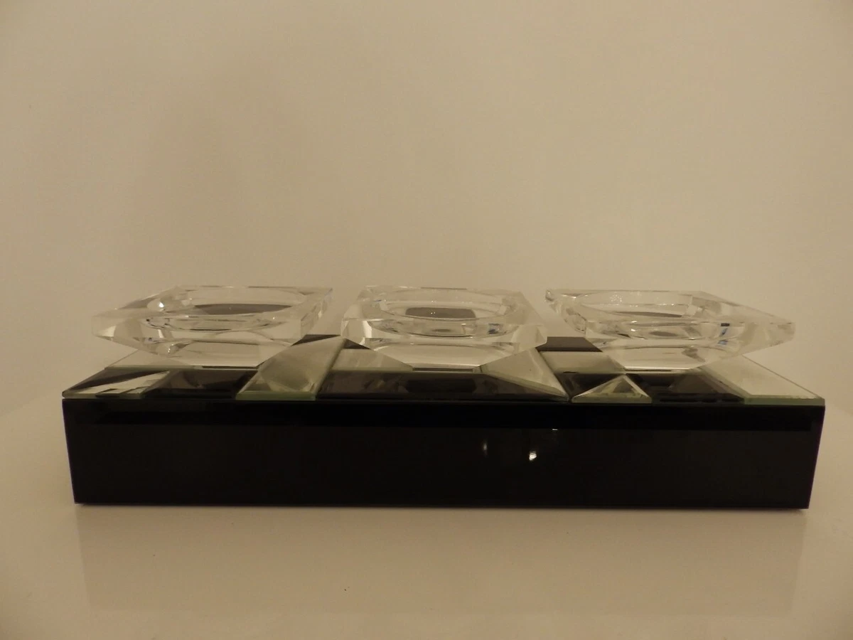 Julien Macdonald mirrored glass triple candle tea light holder black base