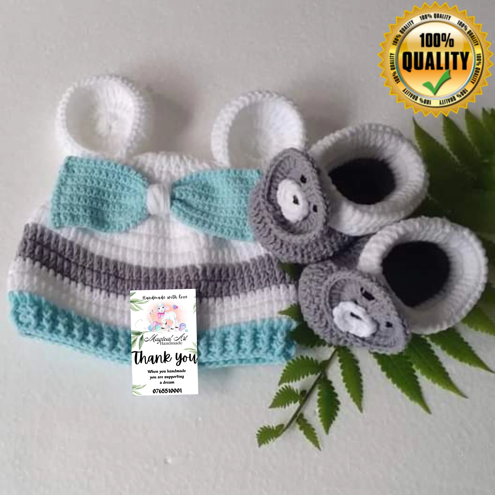 NEW Crochet Baby Hat & Shoes Set 0-6 Month Size Free Shipping Handmade White ...