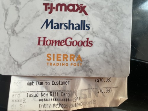 TJ MAXX MARSHALLS HOME GOODS SIERRA ONLINE IN STORE USE GIFT CARD 