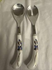 Porcelain Serving Spoon Set Floral White Stainless Steel