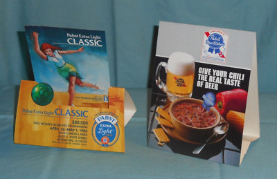 original PABST BLUE RIBBON PBR + PABST EXTRA LIGHT beer table tent lot x2