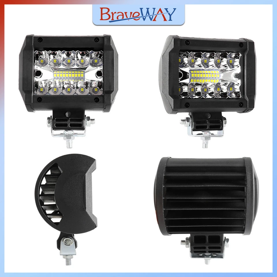 Barra de luz de trabajo LED 12000LM de 4 pulgadas 2 piezas vainas de inundación puntuales blancas aptas para Jeep ATV Foto 3 de 4