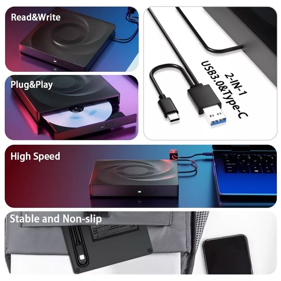 External Blu ray Drive, CD/DVD Drive for Laptop PC, Bluray Player ...