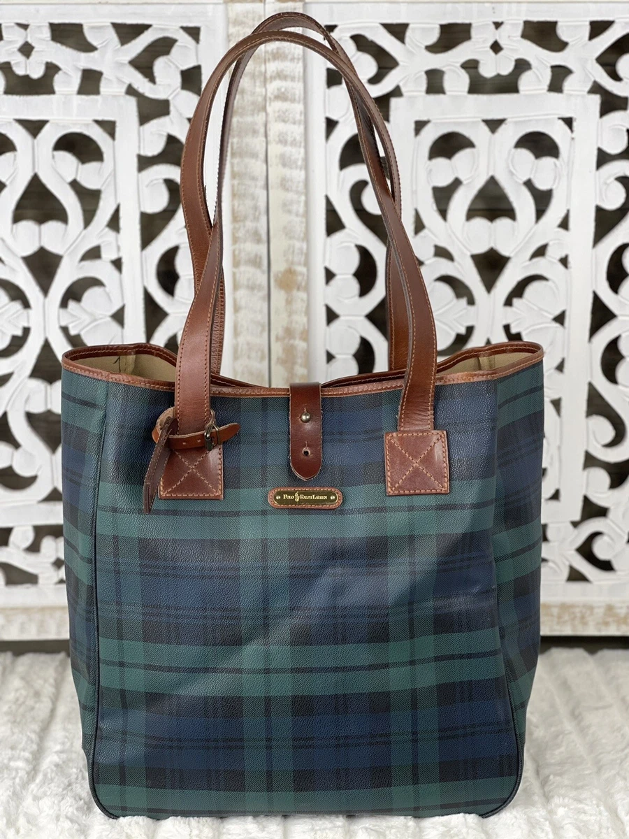 POLO RALPH LAUREN Vintage GREEN/BLUE BLACKWATCH Plaid Carryall Shoulder Tote  Bag | eBay