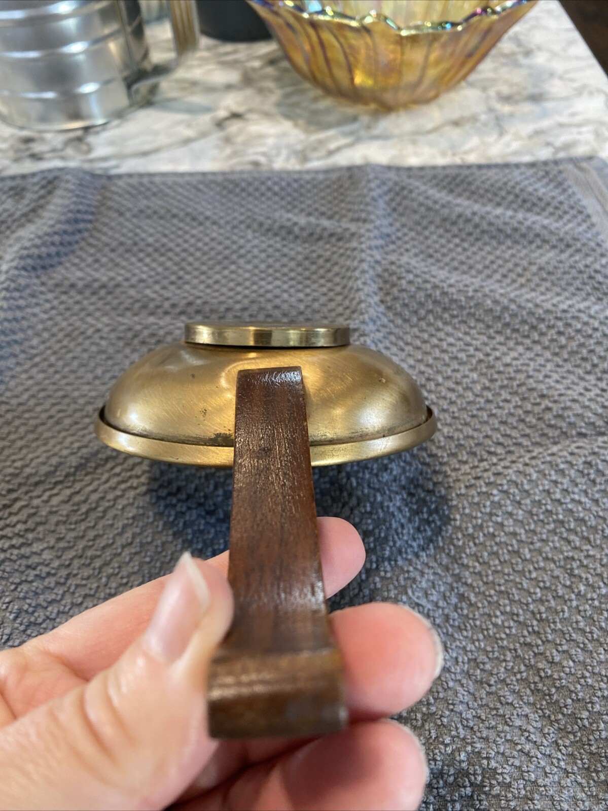 Retro Park Sherman Copper Metal Wood Handle Ashtray MCM Vintage Great Condition