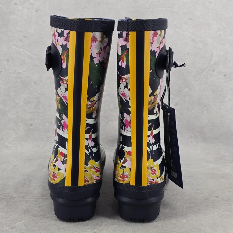 Nuevas Botas de Lluvia Joules Media Pantorrilla Molly Welly Rayas Florales Talla EE. UU.: 6 REINO UNIDO: 4 Foto 4 de 4