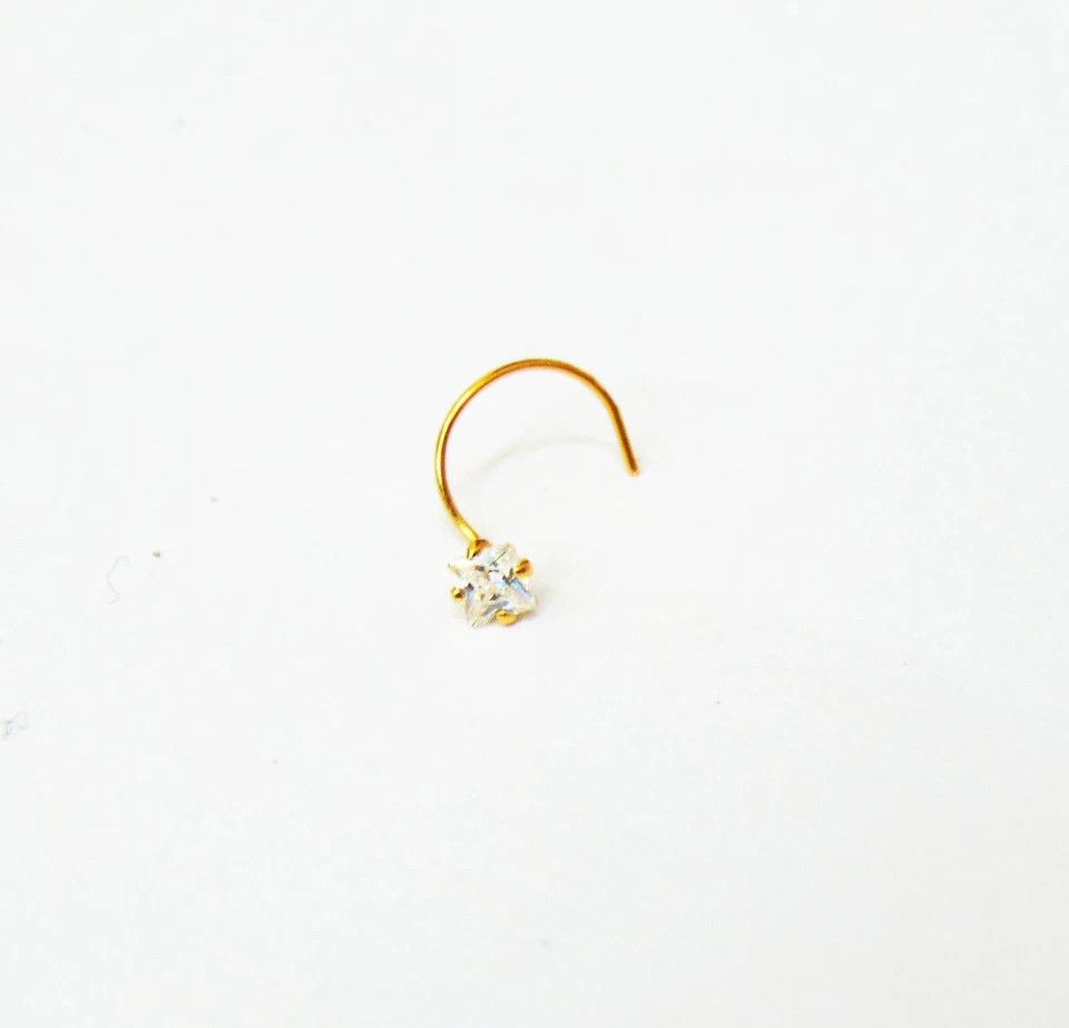 Anillo de nariz indio enchapado en oro de 22k piedra de cristal nariz oreja pasador mujer joyería Foto 4 de 4