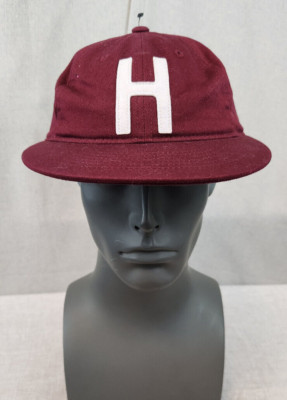 USED Hershel Supply Co SMALL Burgundy wWhite H Flat Brim Fitted Baseball Cap Hat