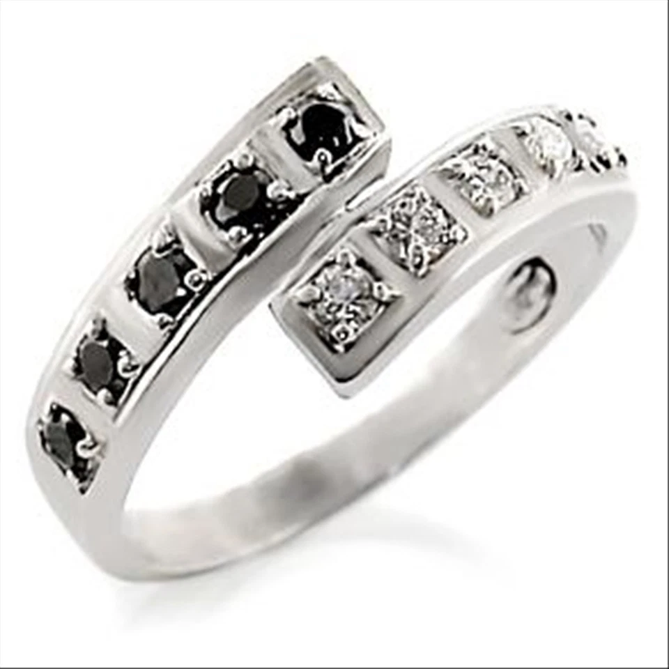 Bague anneau alliance rhodiée-zircons noirs/transp-bijou femme neuf-choix taille