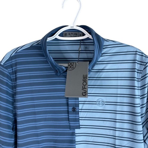 NEW G/FORE Split Stripe Contrast Tech Jersey Polo Mens M Fjord Blue Stretch $120