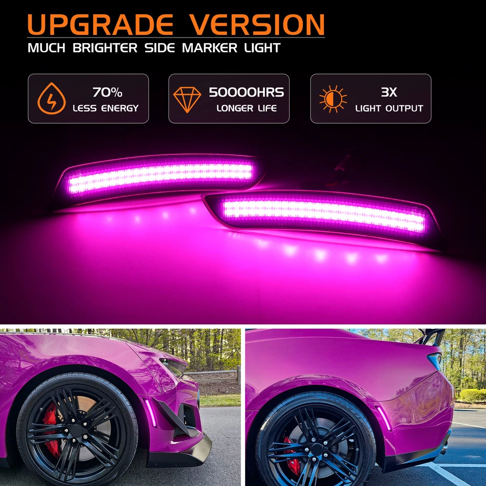 Luces de señalización laterales LED delanteras traseras 4 piezas para Chevy Camaro LS LT SS ZL1 2016-2023 Foto 2 de 4