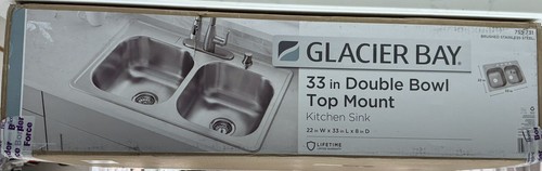 Double Bowl Stainless Steel Kitchen Sink 755 731. Glacier Bay Drop In 33 inch. - Picture 7 of 12
