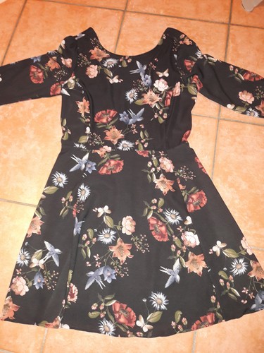Vestito Donna Nero con motivo Fiorato, a campana, maniche corte | eBay