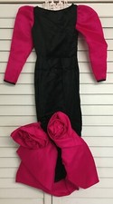 Vintage Black  Hot Pink Velvet Girls Dress Gown w/ Large Pink Rosettes Costume