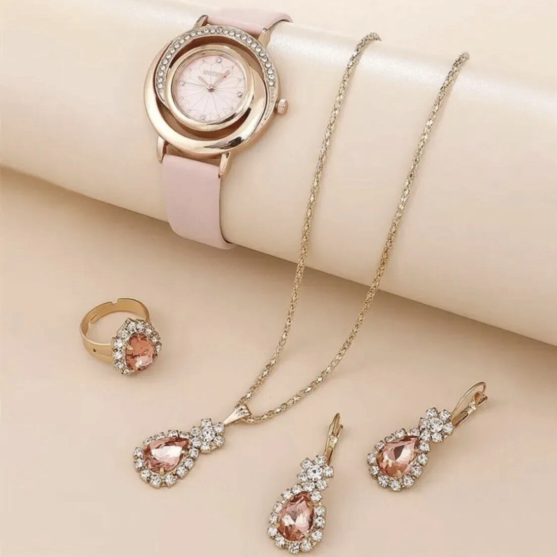 Jewelry Gift Set 5pcs Luxury Watch Necklace Earring Ring Set For Ladies