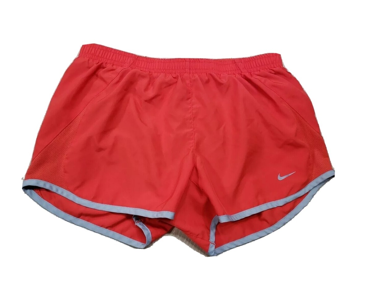 Women's NIKE DRI FIT Lined TEMPO Running SHORTS Small S Orange/Red