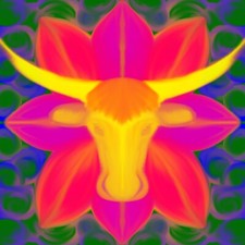 Original Digital Painting Download - Spring Floral Bull With Abstract Background