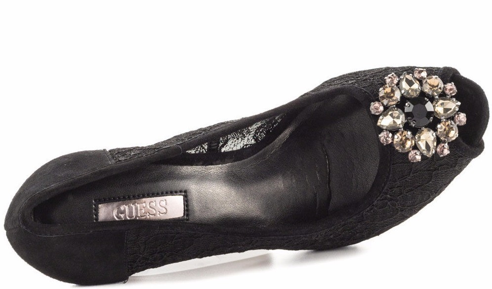 GUESS Hot Spot Red Lace Peep-toe Pump Shoes w/Stunning Rhinestone