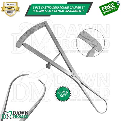 6 Pcs Castroviejo Round Caliper 6'' Ridge Mapping 0-40mm Scale Dental Instrument