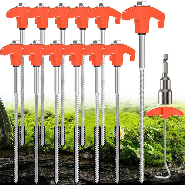 12 Zeltheringe Schraubheringe 25Cm Metall ErdnäGel Zelt Ø8Mm Camping Heringe Set-image
