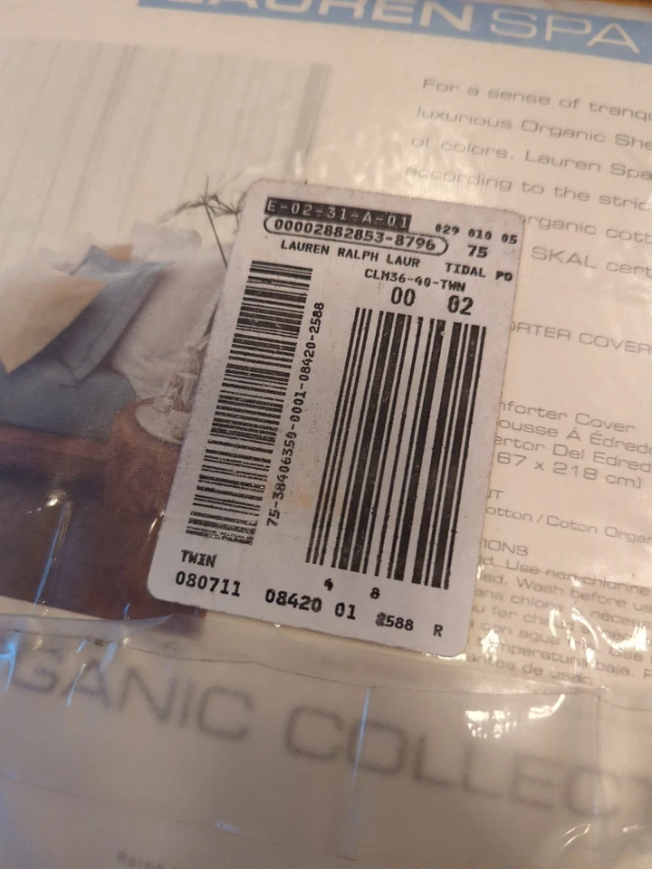 Новый пододеяльник Ralph Lauren Spa из органического хлопка для приливного бассейна Twin 66 X 86 дюймов - Изображение 4 из 4