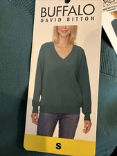 Buffalo David Bitton Pullover Super Soft Small V-Neck Sweater Teal Green 1902104